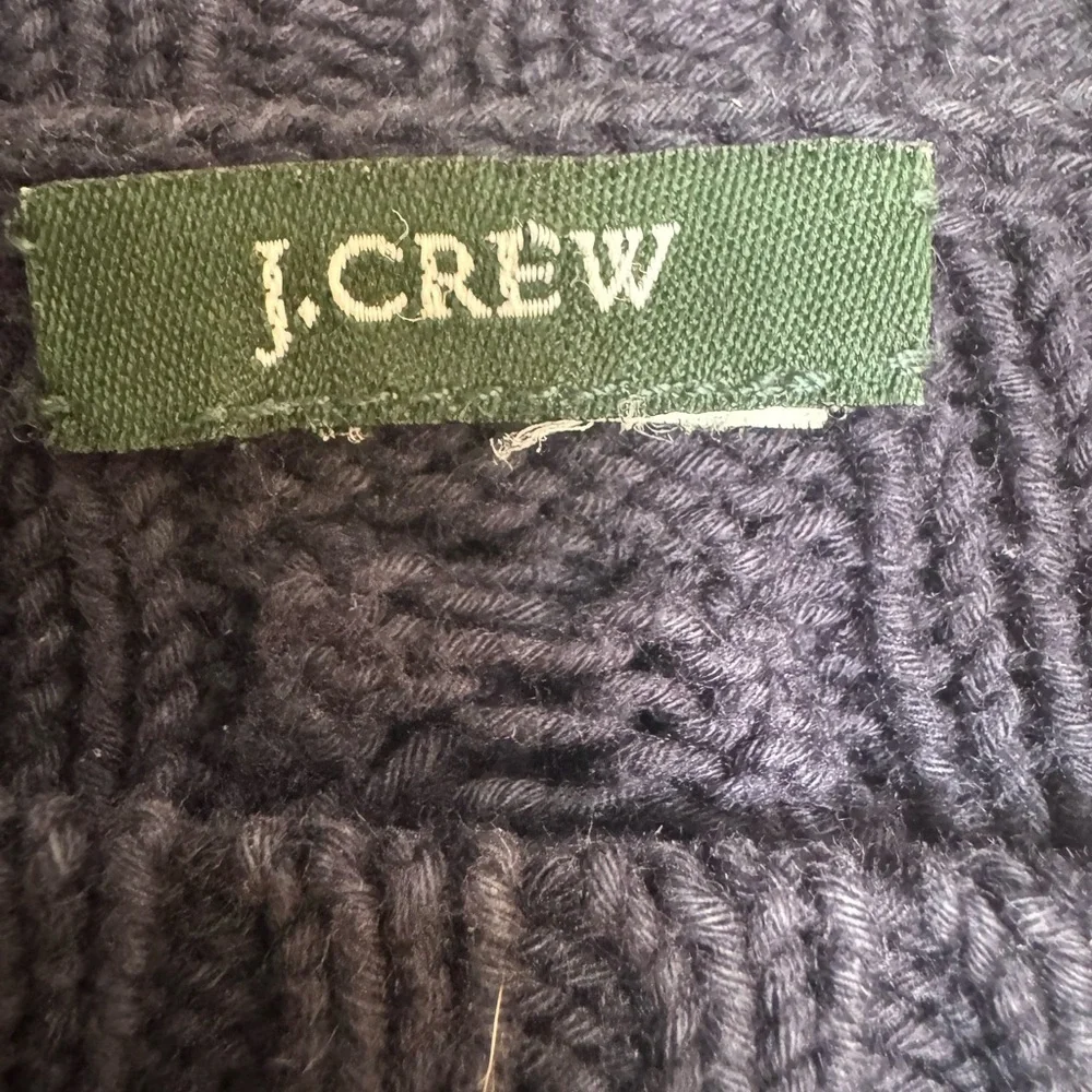 J. Crew Navy Cable Knit Boatneck Sweater with Shoulder Zipper Detail